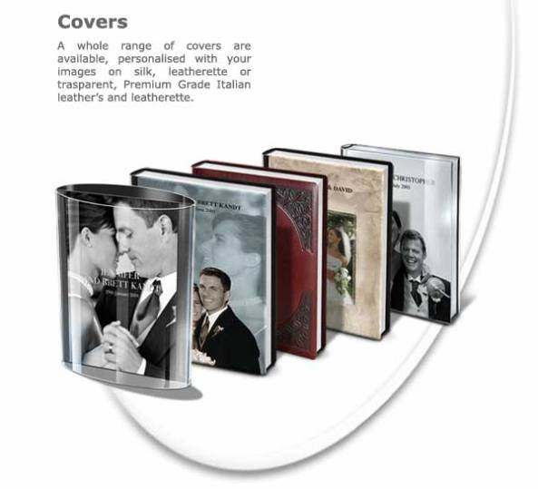 a whole range of covers are available, personalised with your images on silk,  leatherette or transparent are premium  grade Italian Leatehers & leatherette